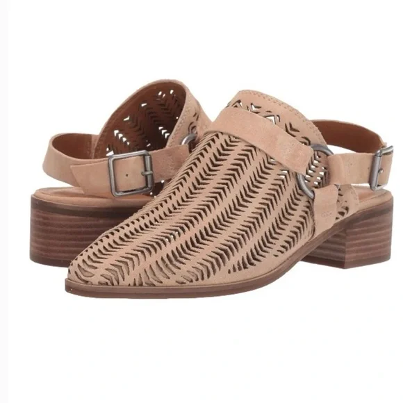🦋Lucky Brand nwot Kaedey Clog Heel Tan Cutout Western Slingback Mules - Picture 1 of 1